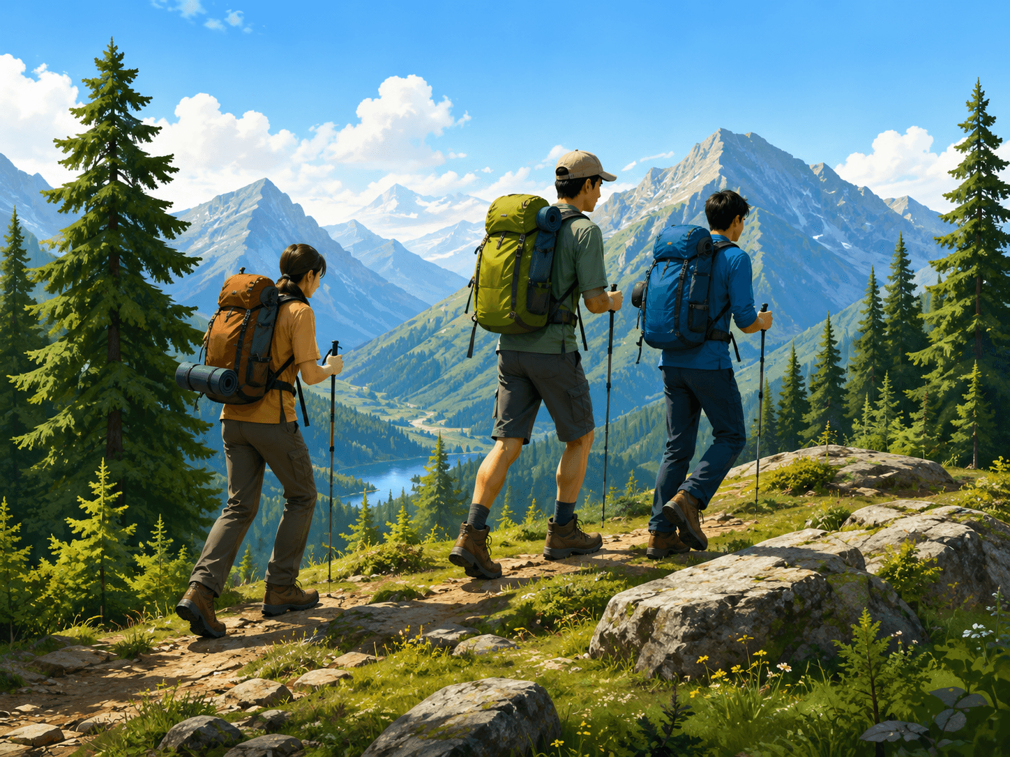 Scouts on a summer mountain trek